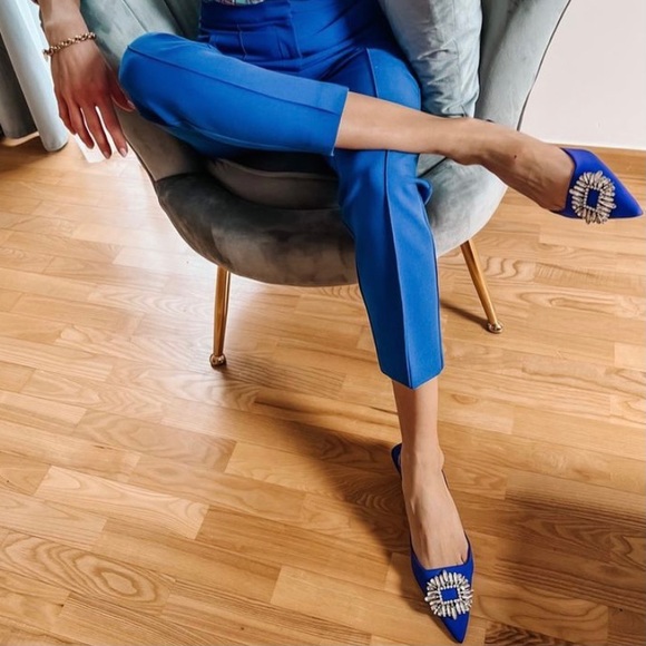 Zara sling back heels with crystal jewel detail cobalt blue blogger style manolo - Picture 5 of 7